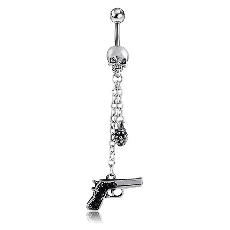 1Pcs 14G Stainless Steel Gun Belly Button Ring Dangle Belly Ring Navel Bar Body Piercing Jewelry Women Fashion Belly Button Ring