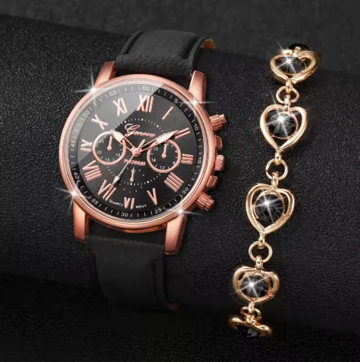 

6 шт.-Модные и минималистичные женские кварцевые часы в форме сердца, комплект украшений с бабочкой (без коробки)