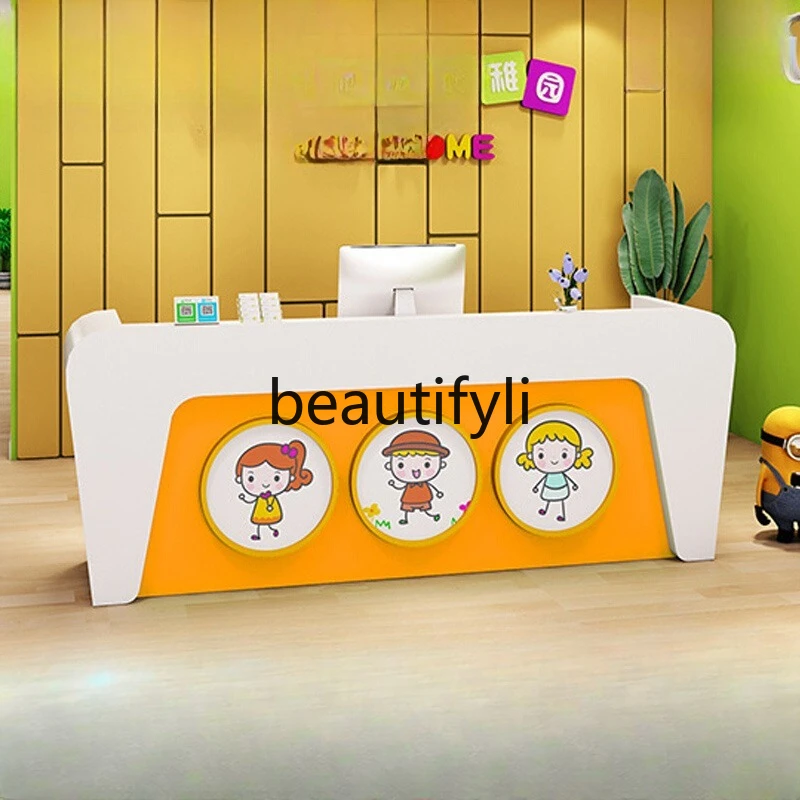 

Kindergarten Front Desk Early Education Center Office Bar Counter Cashier Painted Training Institution Front Reception Desk