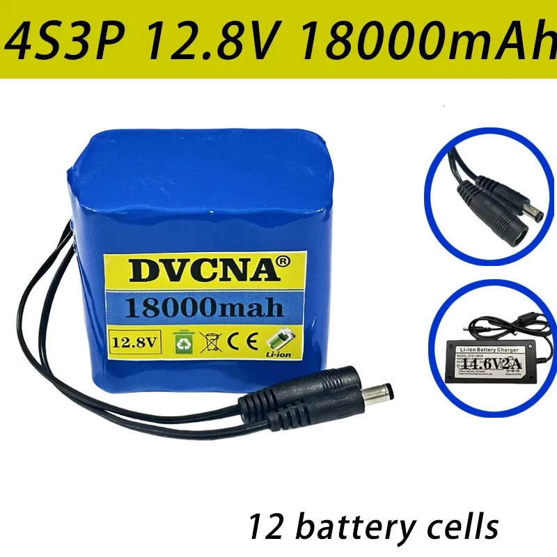 

12.8V lithium battery power rechargeable battery 4S3P 18000mAh battery pack, suitable for Bluetooth audio amplifiers, sweepers