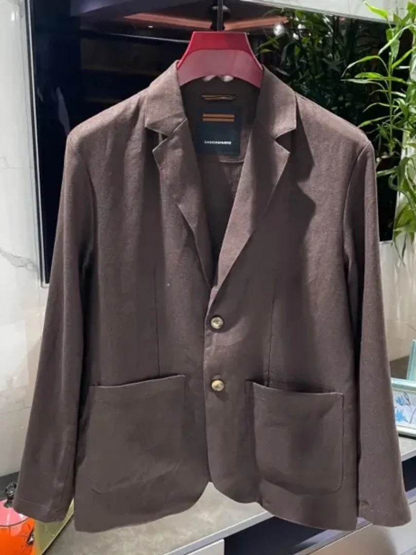

New Spring Summer Men's Casual Silk Linen Blend Suit Jacket Comfortable Versatile Fashionable Trendy Button Decorated Iron-Free