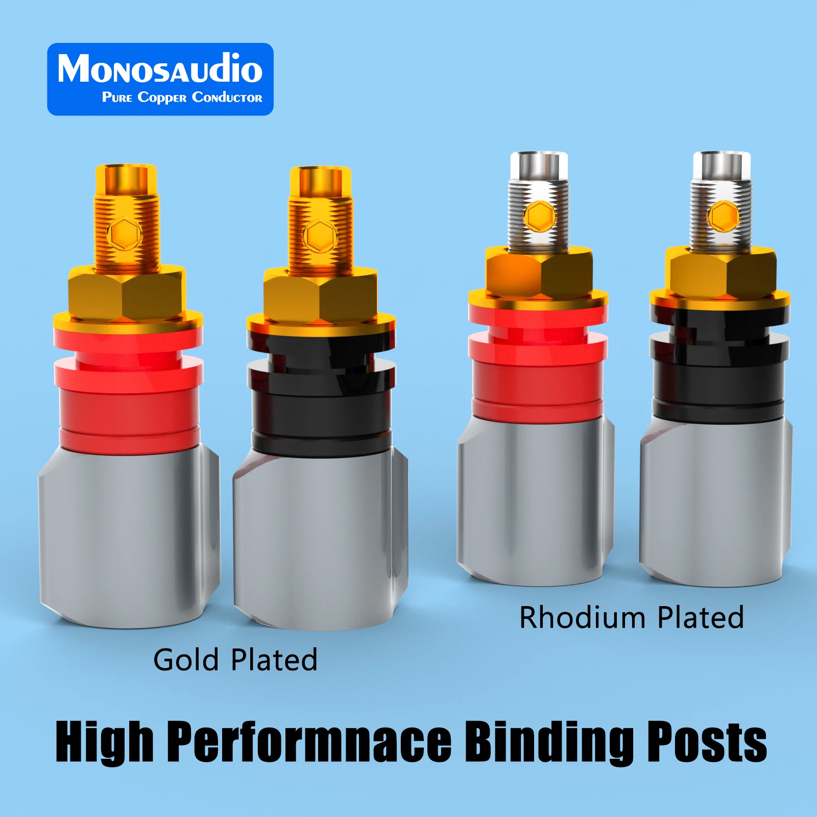 Monosaudio 99.998% Pure Copper Speaker Binding Posts Termial Gold/Rhodium Plated Adapter for Audio AMP Banana Plug Socket
