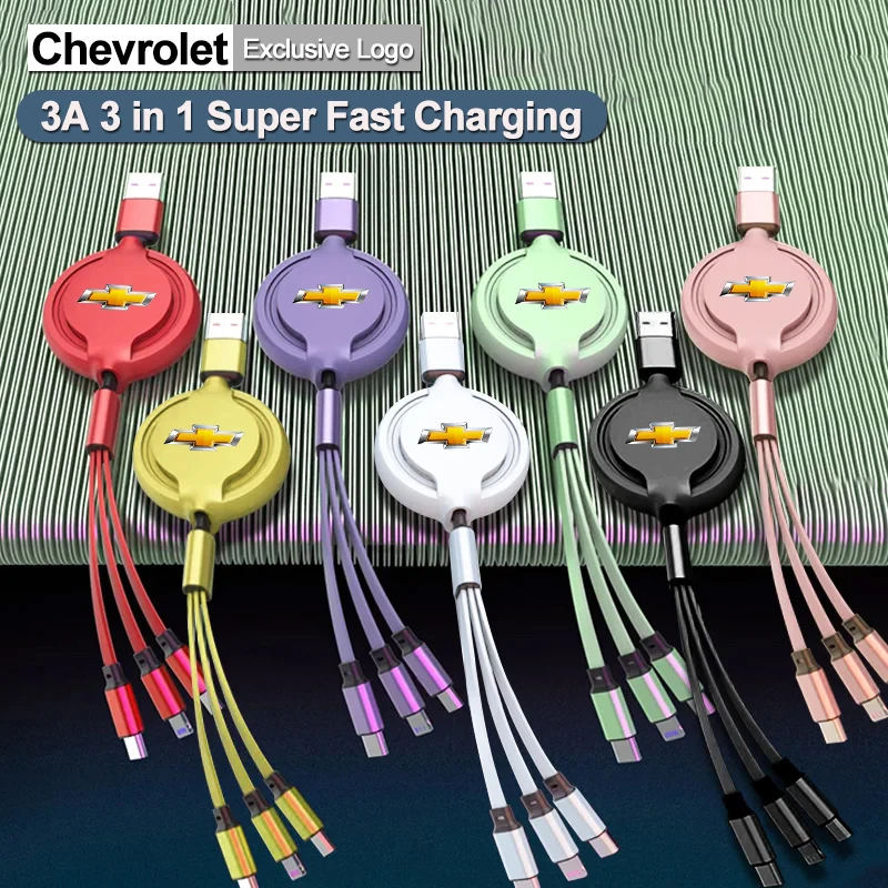 Cable de datos retráctil 3 en 1, cabezal de cargador USB para coche, accesorios para Chevrolet Volt Lacetti Trax Niva Orlando kalos Equinox