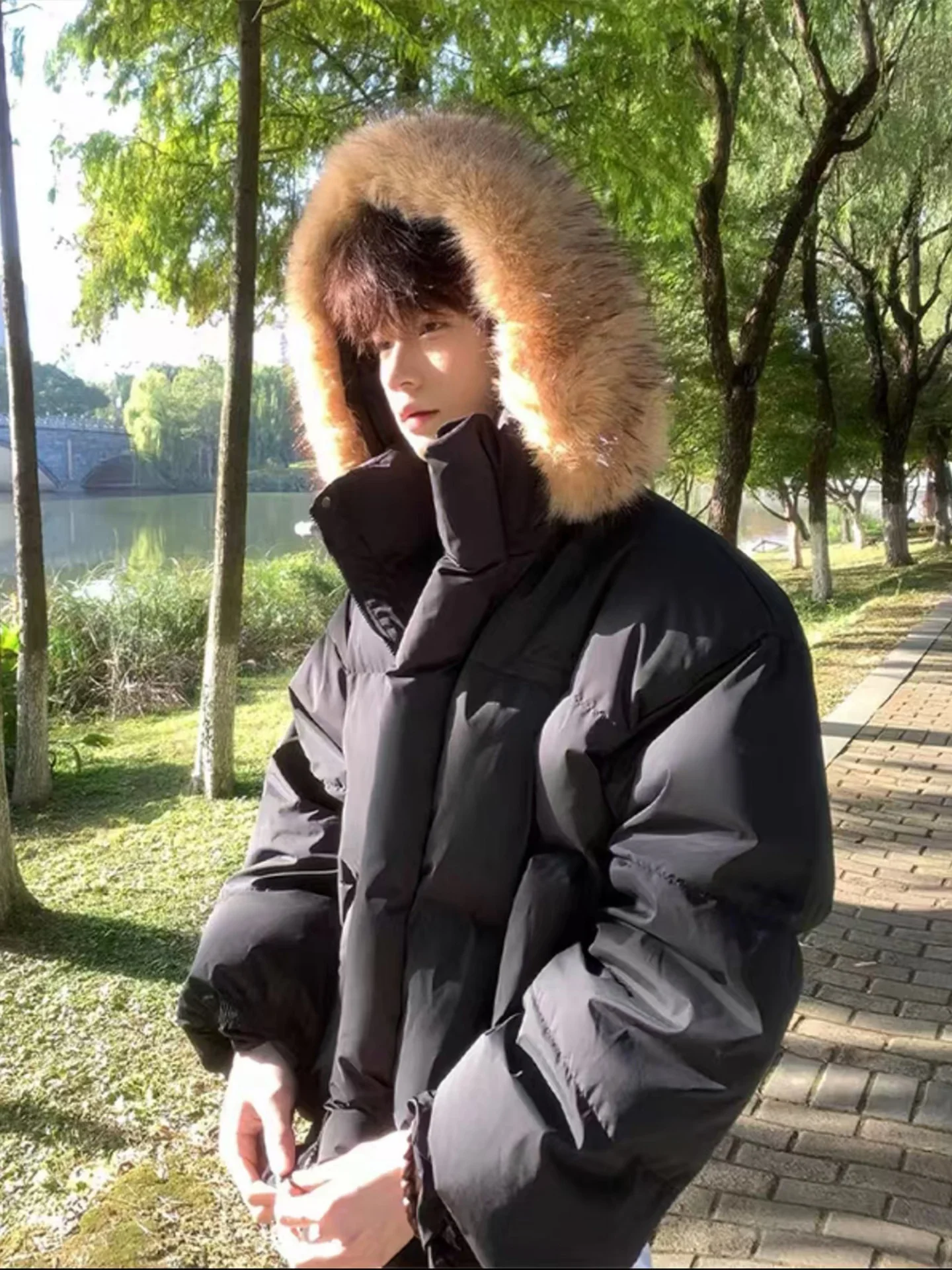 

Мужская зимняя утепленная хлопковая куртка Bla с отстегивающимся меховым воротником, теплая, с капюшоном, из искусственной кожи PU, Cleanfit