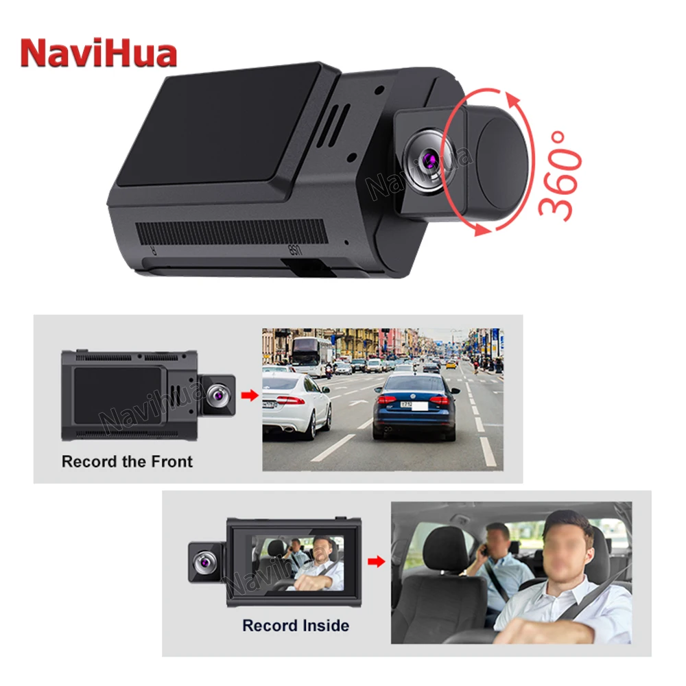 NaviHua 3 Inch Android 10 Dual Camera DVR Dash Cam 4k  Rearview Video Recorder Dashboard 360 Degree Remote Auto GPS G-SENSOR