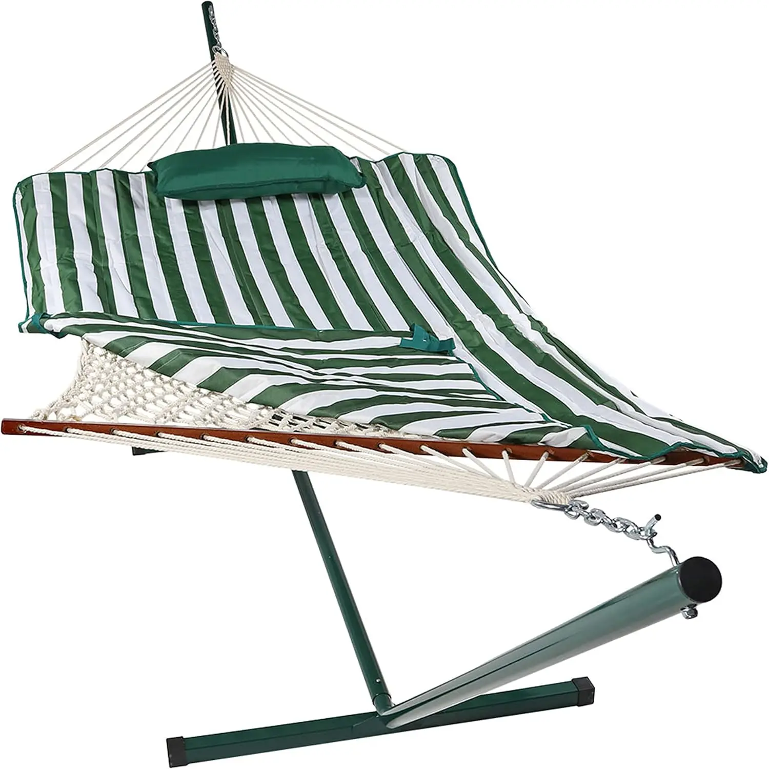 

Rope Hammock with Stand Combo - 275-Pound Capacity - Includes 12-Foot Hammock Stand, Spreader Bar, Pad, and Pillow - G