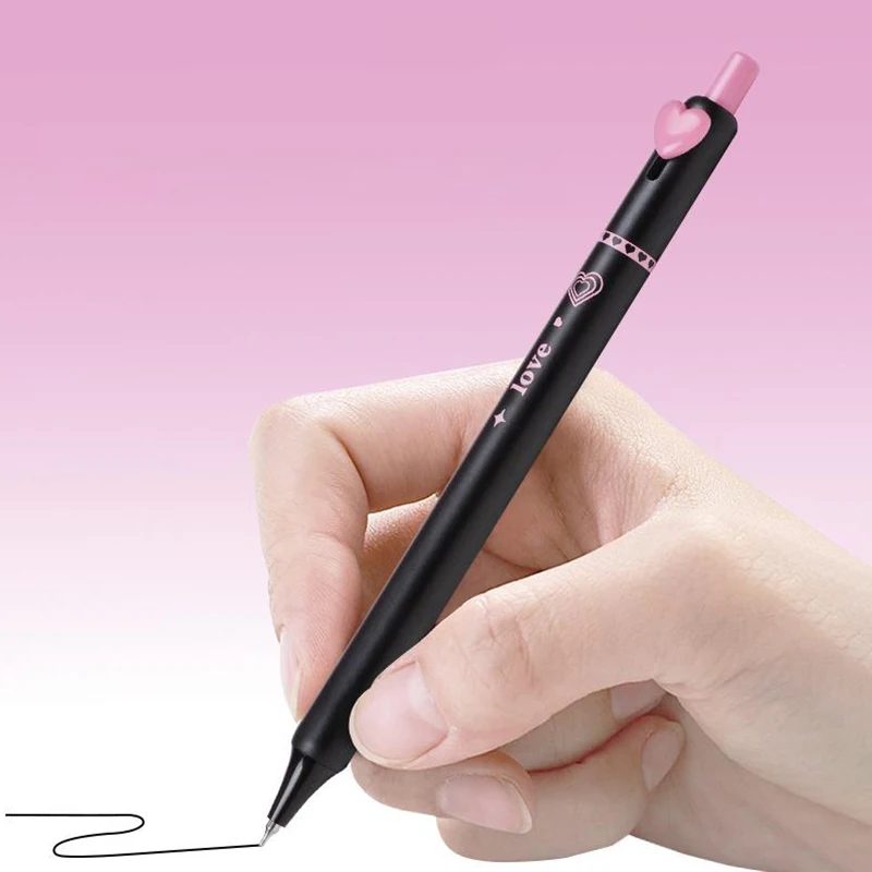 Stylo gel de pressage de mode, stylo de signature mignon, stylos d'écriture de bouton de coeur doux, fournitures de bureau, étudiant, cadeaux de papeterie, 5 pièces