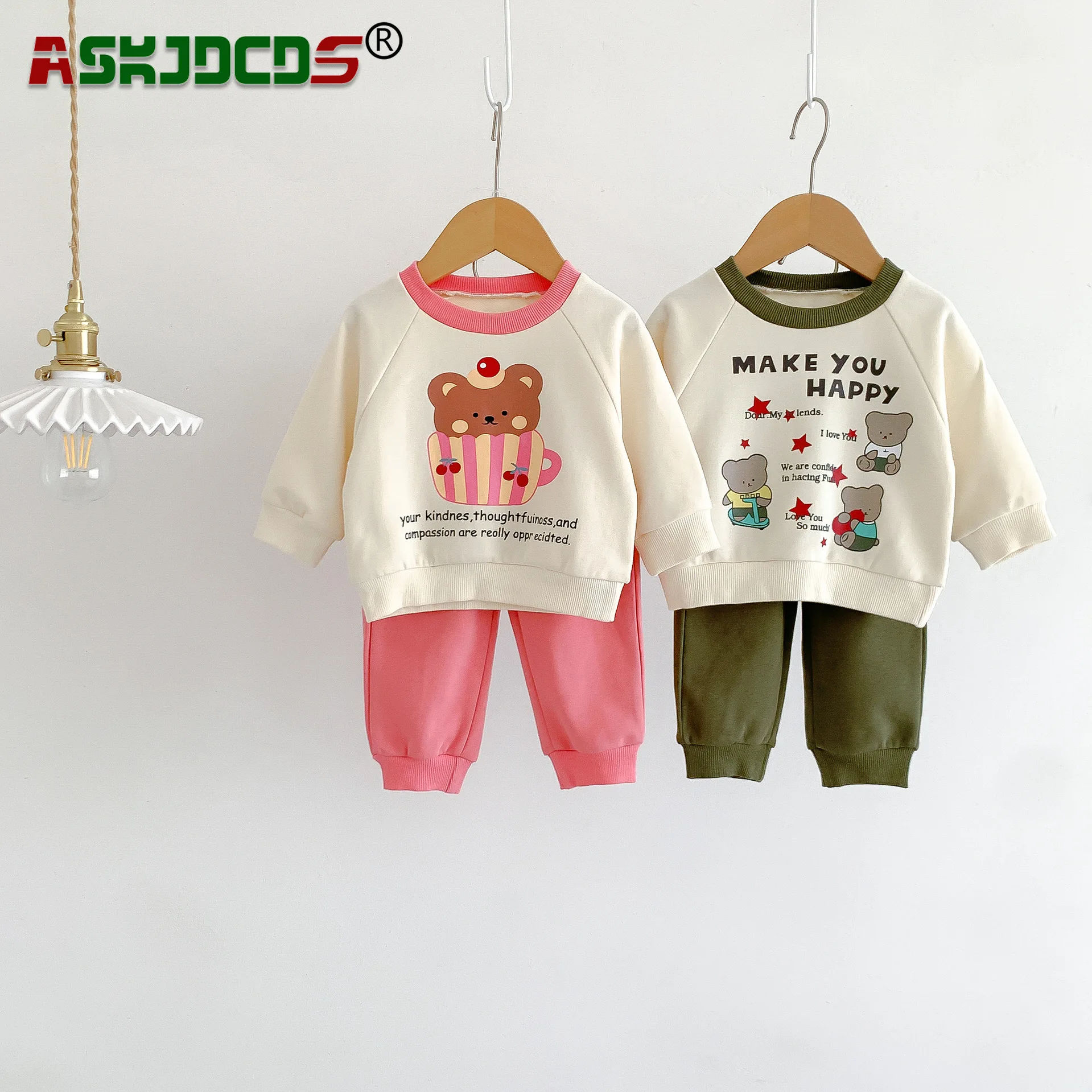 

2023 Autumn Clothing Set 2pcs 0-3Y Kids Baby Girls Boys Color-blocking Cartoon Bear Top Sweatshirts+harem Pants Toddler Infant