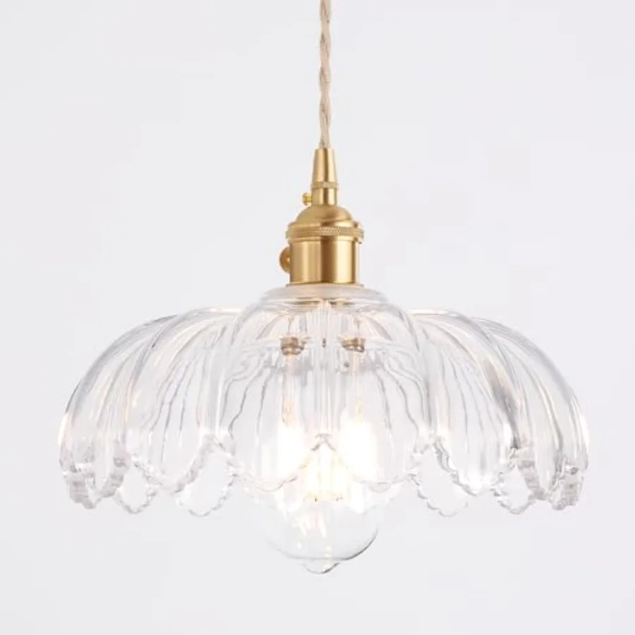 

Pendant Light with Glass Lmapshade Brass Vintage Pendant Light Adjustable Hanging Light for Kitchen Island Dining Room Hallway