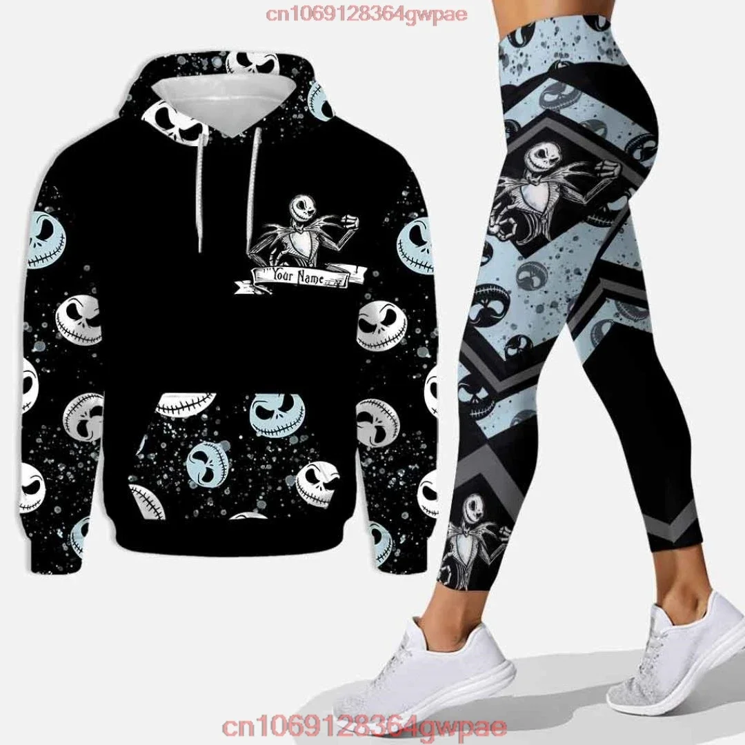 Koszmar przed świętami Bożego Narodzenia Damska bluza z kapturem i legginsy Disney Jack Skellington Joga Bluza z kapturem Legginsy Modny dres