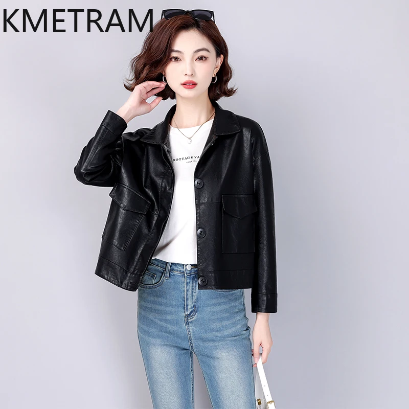 KMETRAM-Chaqueta de piel de oveja Natural para Mujer, abrigos cortos para motocicleta, chaquetas de lujo para primavera y otoño