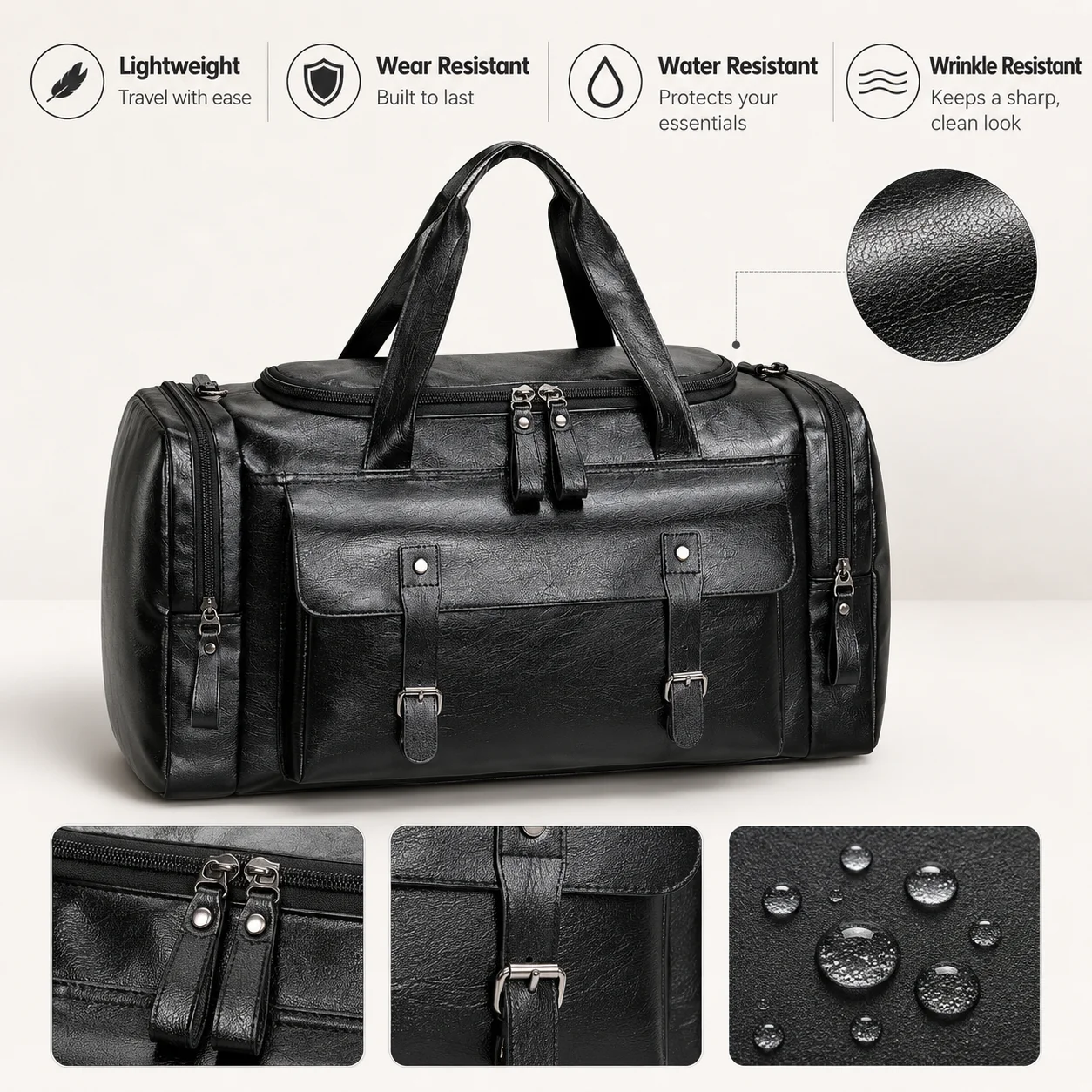 メンズ-ラージ-トラベルバッグ-pu-レザー-ビジネス-ラゲッジ-ハンドバッグ-ショルダーバッグ-機内持ち込み-週末旅行-カジュアル-トラベル-トートバッグ-ブラック