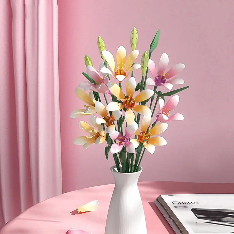 MOC Fomantic Lily Plant Flower Building Blocks Set Simulation Bouquet Home Display Decor Toys Gift For Children Birthday Gifts