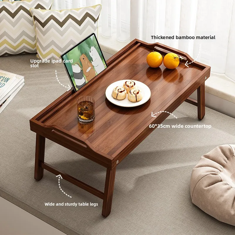 Folding Japanese Floor Tea Table Square Low Tatami Table - Portable Small Coffee Desk for Window Sill, Bedroom, Sitting on Floor