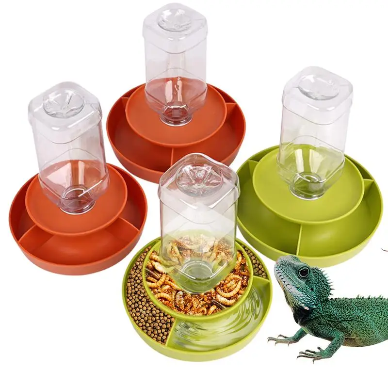 Reptile Double-Layer Water Bowl Anti-Escape Feeder Reptile Food Water Feeding Automatic Drinking Bottle Food Box Lizards Snails