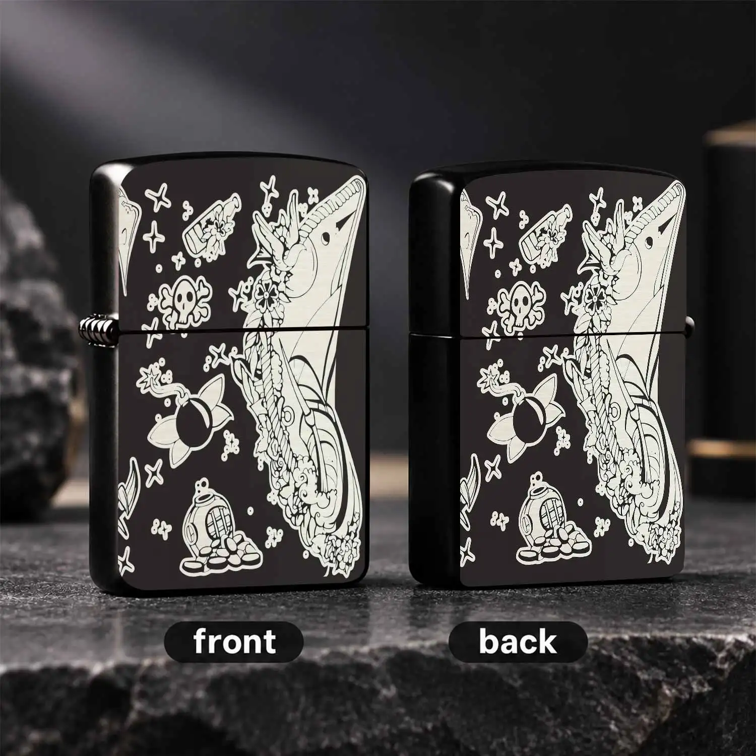 Vintage Nautical Themed Decorative Lighter, Exquisite Etched With Cute Cartoon Sailor Elements Including Anchor, Treasure Chest, Skull Mark,Helmet, Creative Stylish Portable Accessory, Perfect For Daily Use, Party Displ A Humorous And Inter