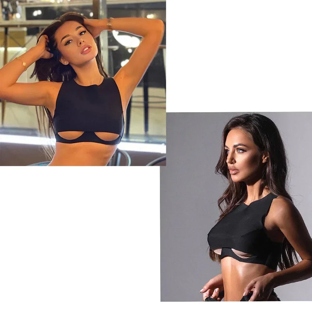 Lencería Sexy para mujer, Chaleco Corto, Top calado en el pecho, camiseta sin mangas para chica de verano