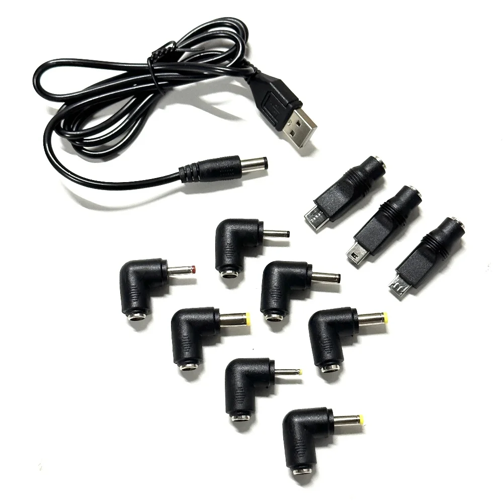 USB To DC Power Connector Cable USB Male to DC Male Jack Plug Converter 10 Kinds Male Connetor 5.5x2.1mm DC Plug