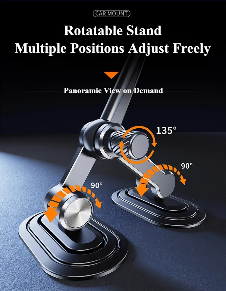 Eary Car Phone Holder Stand Mount For Dashboard Arch Bridge Stable Base Multi-Angle Adjustable Dual-Pivot Gravity Clip Bracket