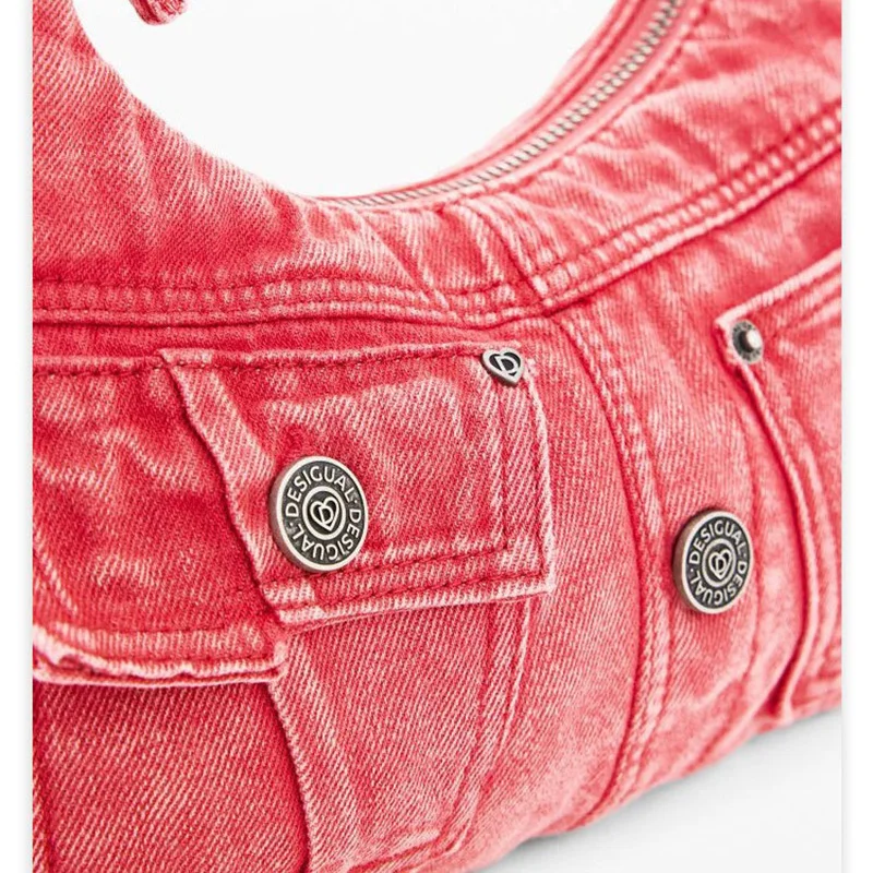 Trend Red Color Armpit Shoulder Bags Women Niche Design Denim Crossbody Bags Lady Chic Versatile Commute Tote Bags