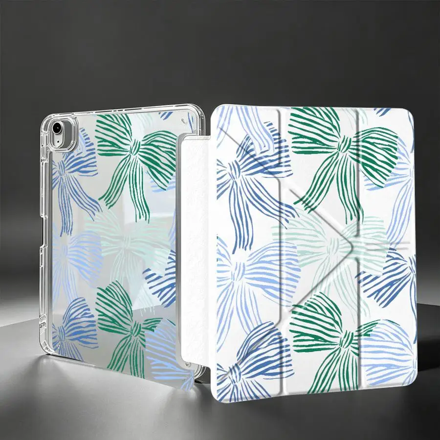 With Pen Slot Cover Tablet Case For Samsung Galaxy Tab A11 S7 FE S10 Lite S9 Plus A9 Plus S8 A8 Blue Green Striped Bow Print