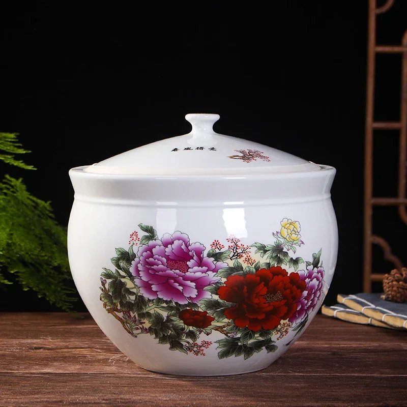 kitchen with covered rice jar Household ceramic rice bucket rice storage box 10 kg 20 kg pig oil tank pickle tea pot