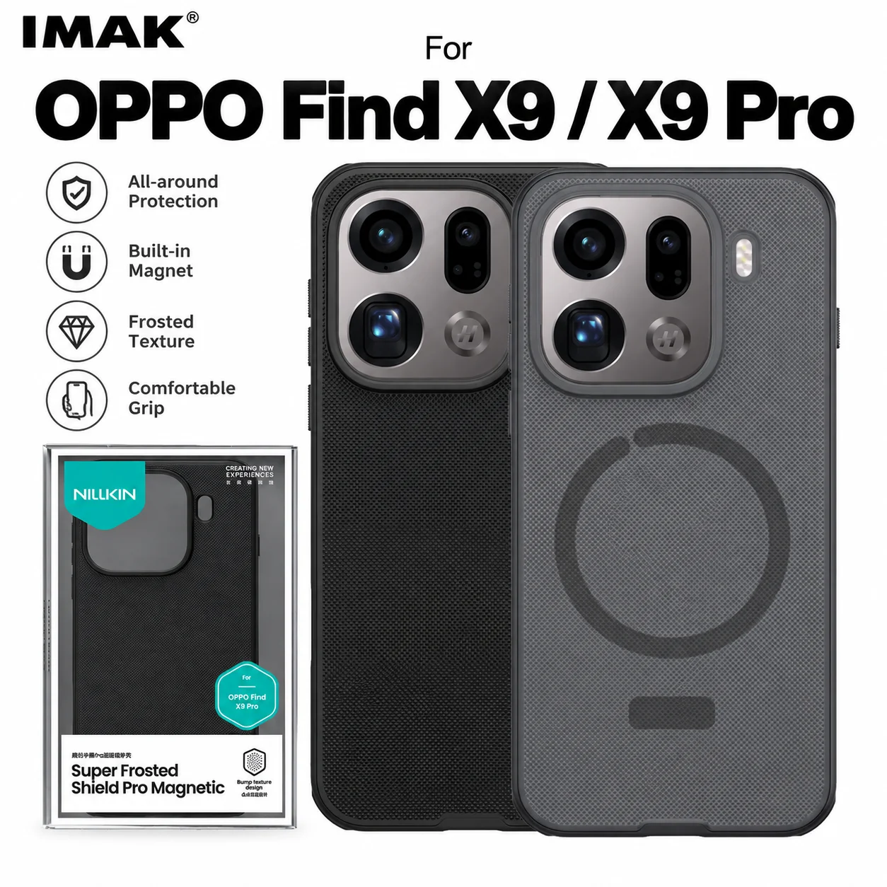 NILLKIN Magnetic Case For OPPO Find X9 Pro Frosted Shockproof Built-in Magnet Wireless Charging CA4002