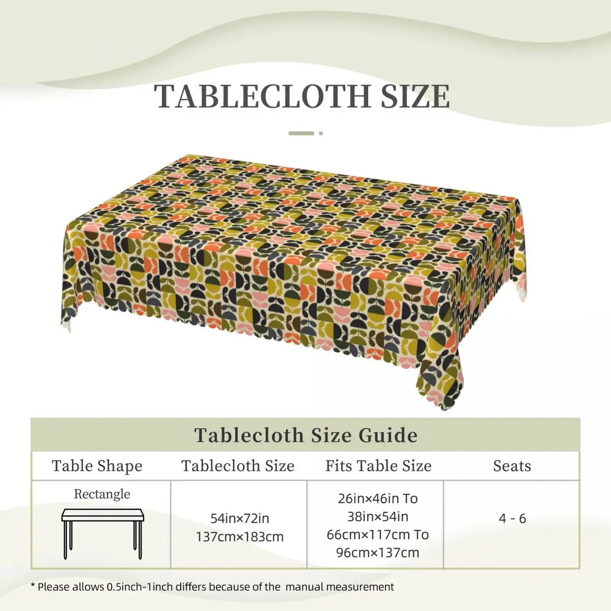 Flower Stem Orla Kiely Pattern Custom Rectangular Tablecloth Waterproof Table Cover for Dining Events Table Cloth