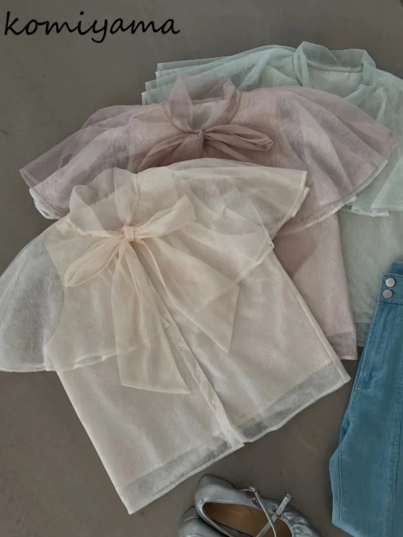 

Bandage Bow Woman 2025 Shirts & Blouses Sweet Cloak Blusas Mujer elegant Clothing Summer Ropa De Mujer Japan New Camisas