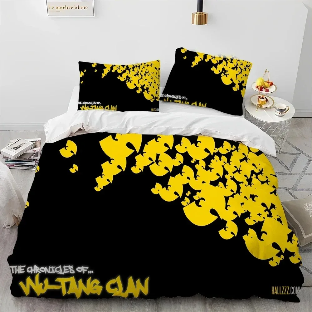 3D Wu T-TANG Clans Series Sign Comforter Bedding Set,Duvet Cover Bed Set Quilt Cover Pillowcase,king Queen Size Bedding Set Kids