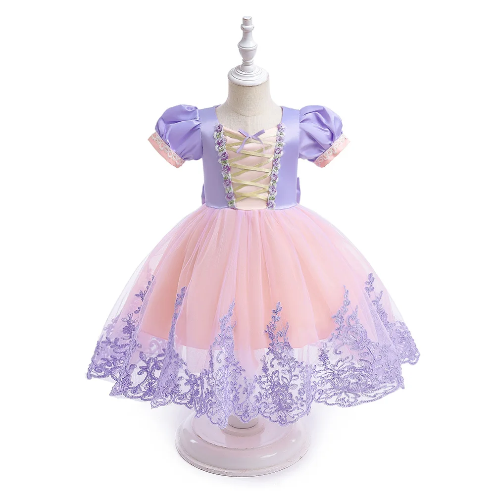 Childrens Bow Princess Dress Girls Dress Princess Mesh Dress Sleeping Beauty Puff Sleeve Dress