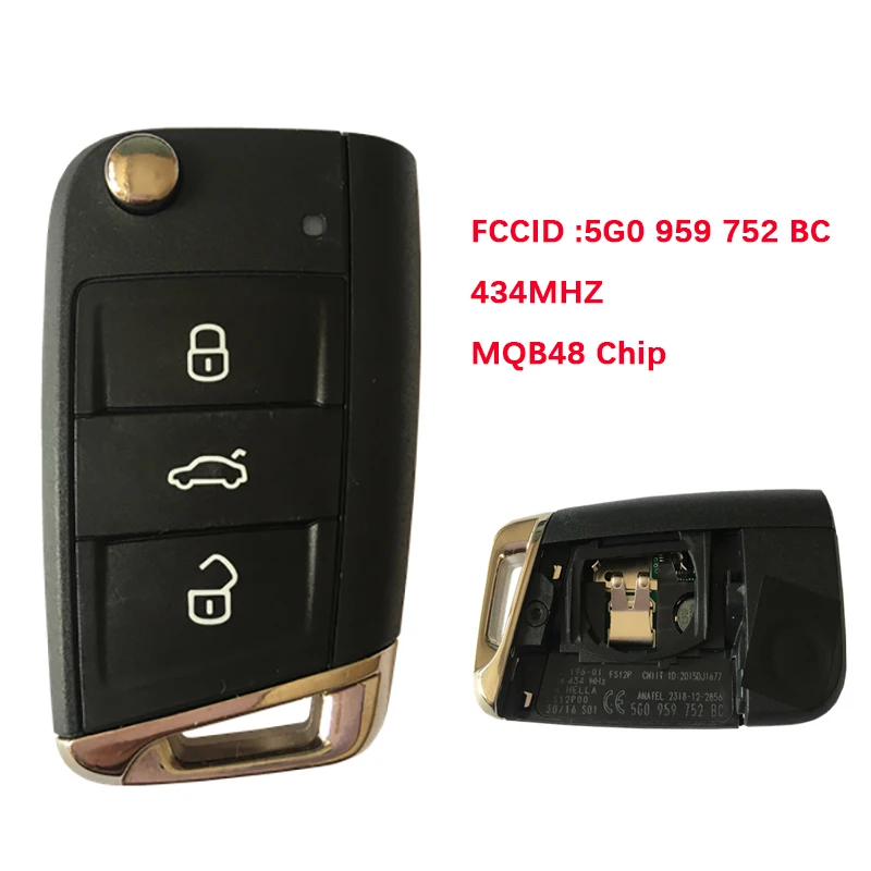 

CN001067 Original / Aftermarket Flip Key Fob Remote 5G0 959 752 BC 434MHZ Keyless GO For Vw Golf Polo Touran Etc