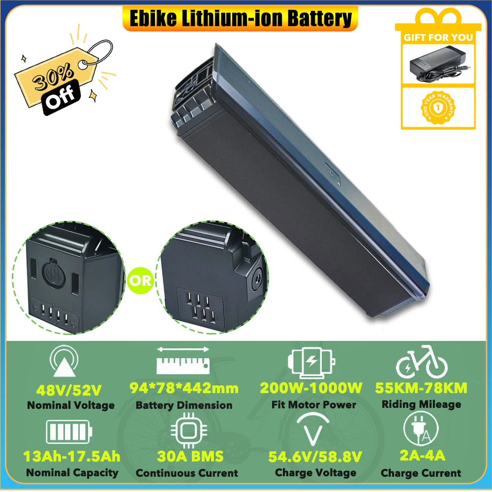 

Internal Integrated 48V 52V 17.5Ah 840Wh 910Wh Lithium-ion Battery Pack for 750W Vonax USA EF-01 Electric Comfort Bike