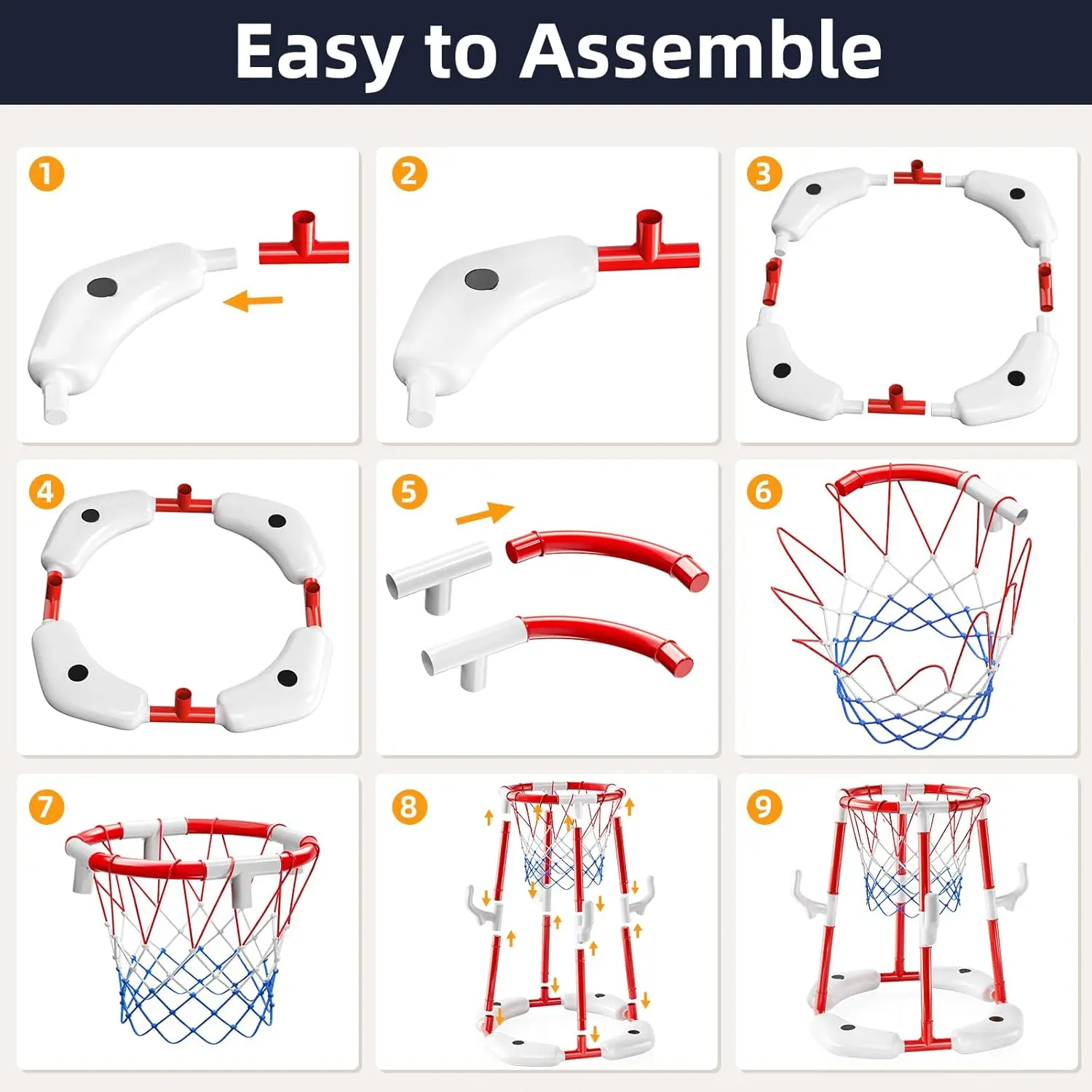 حامل كرة السلة العائم 2 في 1 - ألعاب مائية خارجية باللونين الأزرق والأحمر، مناسبة للترفيه العائلي في سلة المياه الخارجية #2