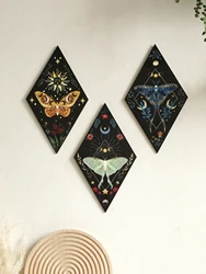 Butterfly Rhomboid Wooden Wall Decor Moon Star Colored Drawing Wall Art Nordic Home Decoration Home Decoration Accessories Gift