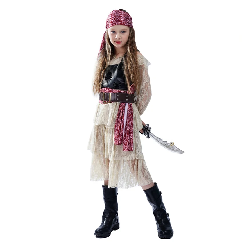 Medieval  Viking Pirate Cosplay Anime Halloween Costume for Kids Girl Carnival Princess Party Dress Skirt Role Play Pirate Vest