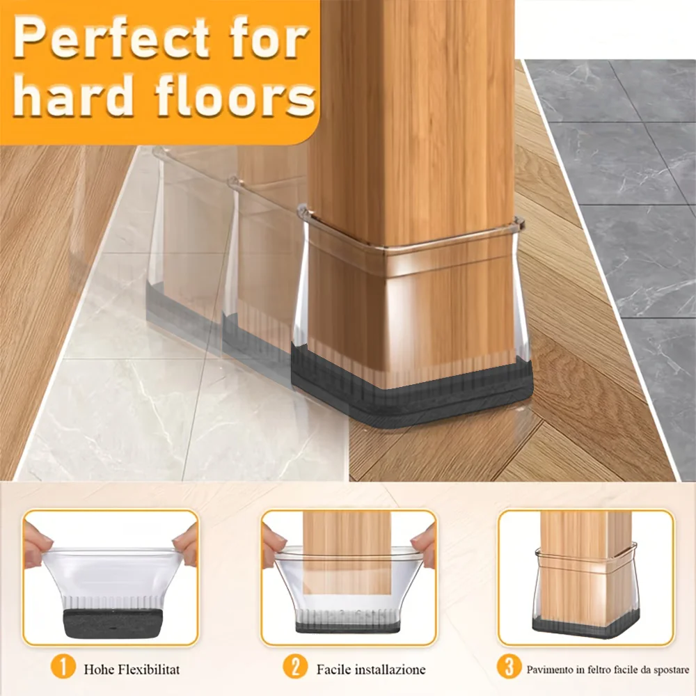 28/8-Piece Square Chair Leg Floor Protector, Suitable For Felt Furniture Pads On Hardwood Floors, Silent Chair Foot Covers