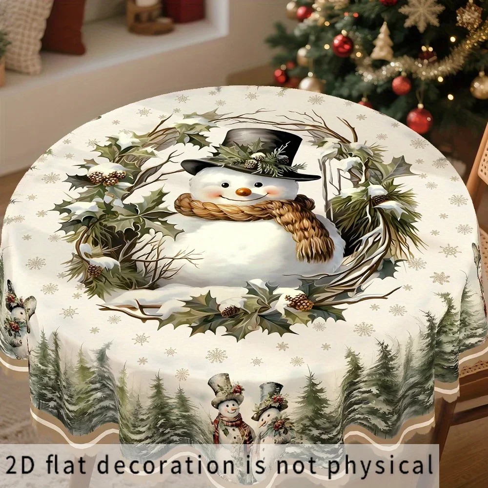 2D flat 1pc Tablecloth, Winter Snow and Ice, Christmas Tablecloth, White and Green Decorations, yzb