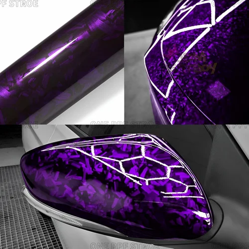 Imagen 1 del producto Película de vinilo de fibra de carbono autoadhesiva, envoltura de vinilo de ajuste automático, película púrpura brillante para carrocería de coche, pegatinas para motocicleta, accesorios para coche