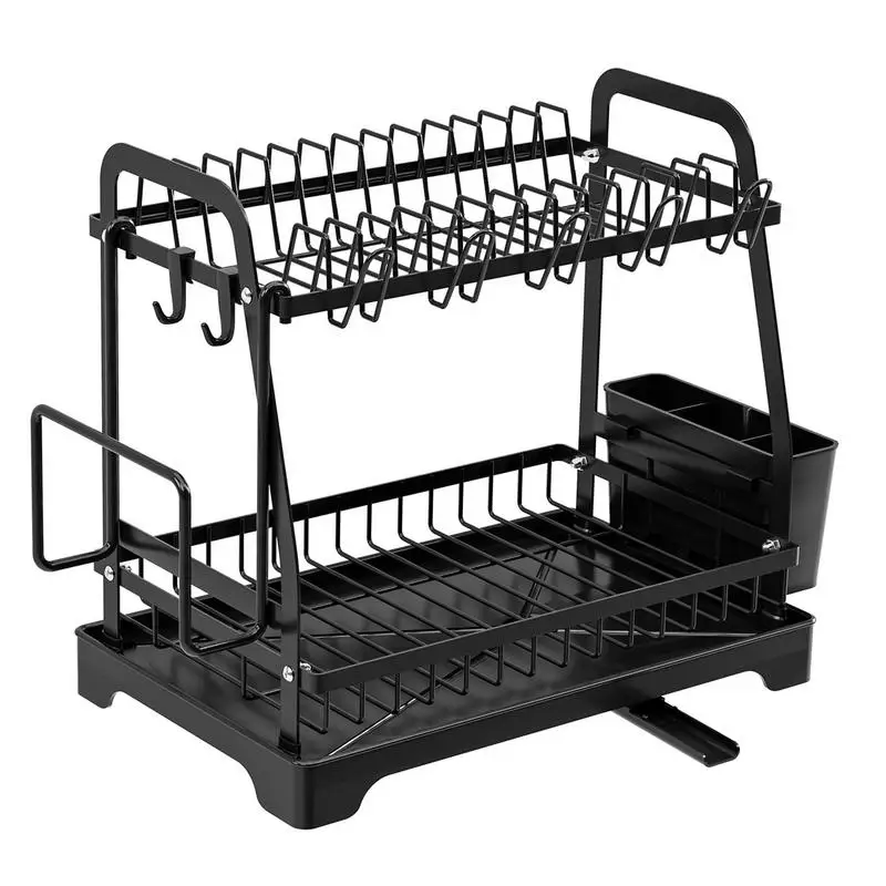 

Adjustable Kitchen Plates Organizer Two Tier Dish Drying Utensil Holder Storage Rack Organization Bowls Knife Fork Pot Plates