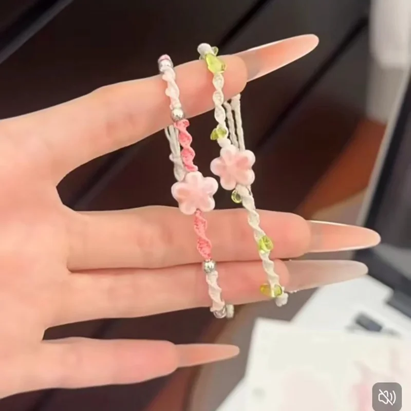 Handmade Weaving Ceramic Beading Lucky Flower Bracelet for Women Minimalist Adjustable Bracelet Charming Party Jewelry Gift