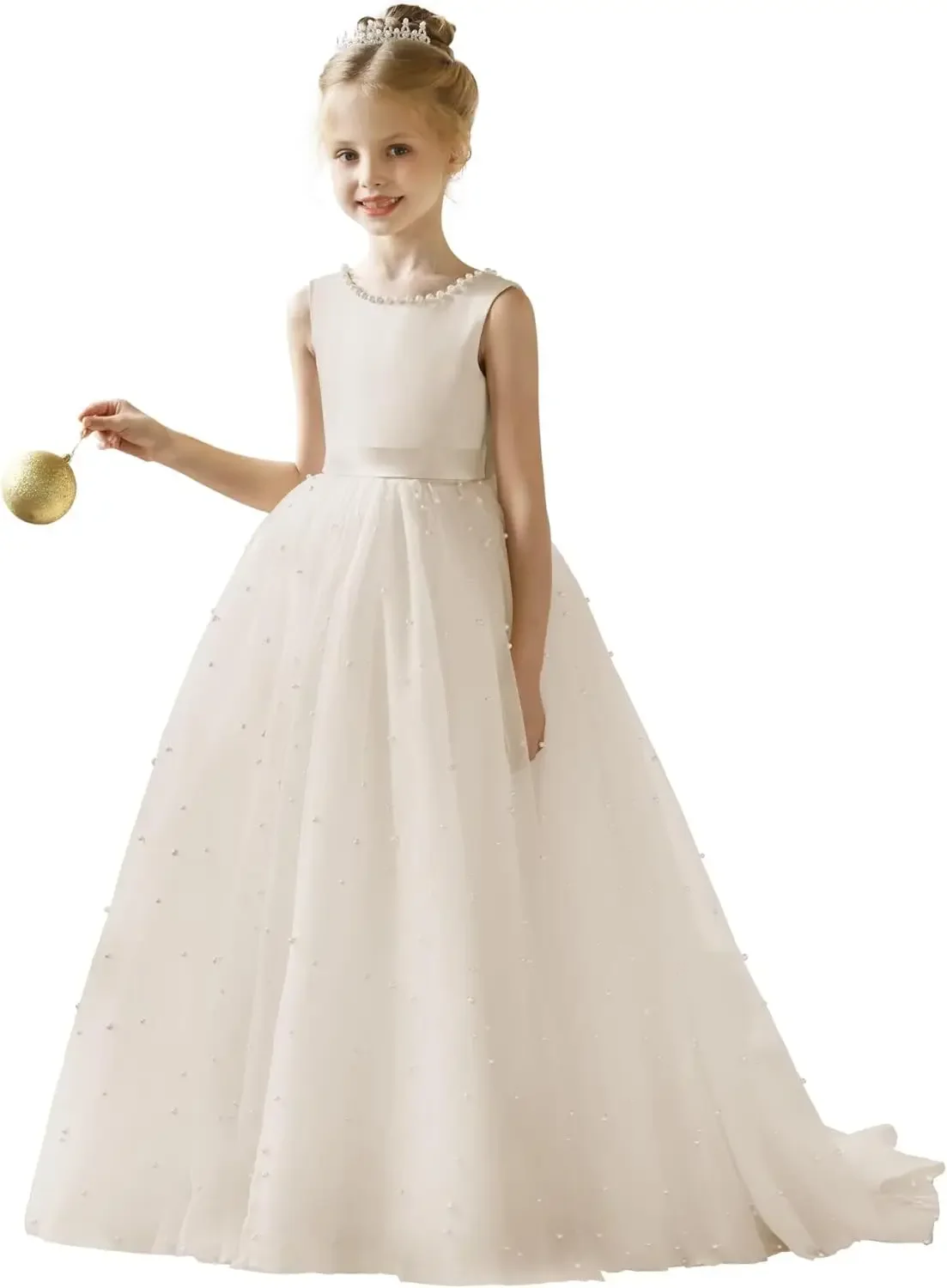 

Flower Girl Tulle Tutu Dress for Kids Wedding Girl First Communion Pageant Dresses Princess Prom Ball Gowns with Bow