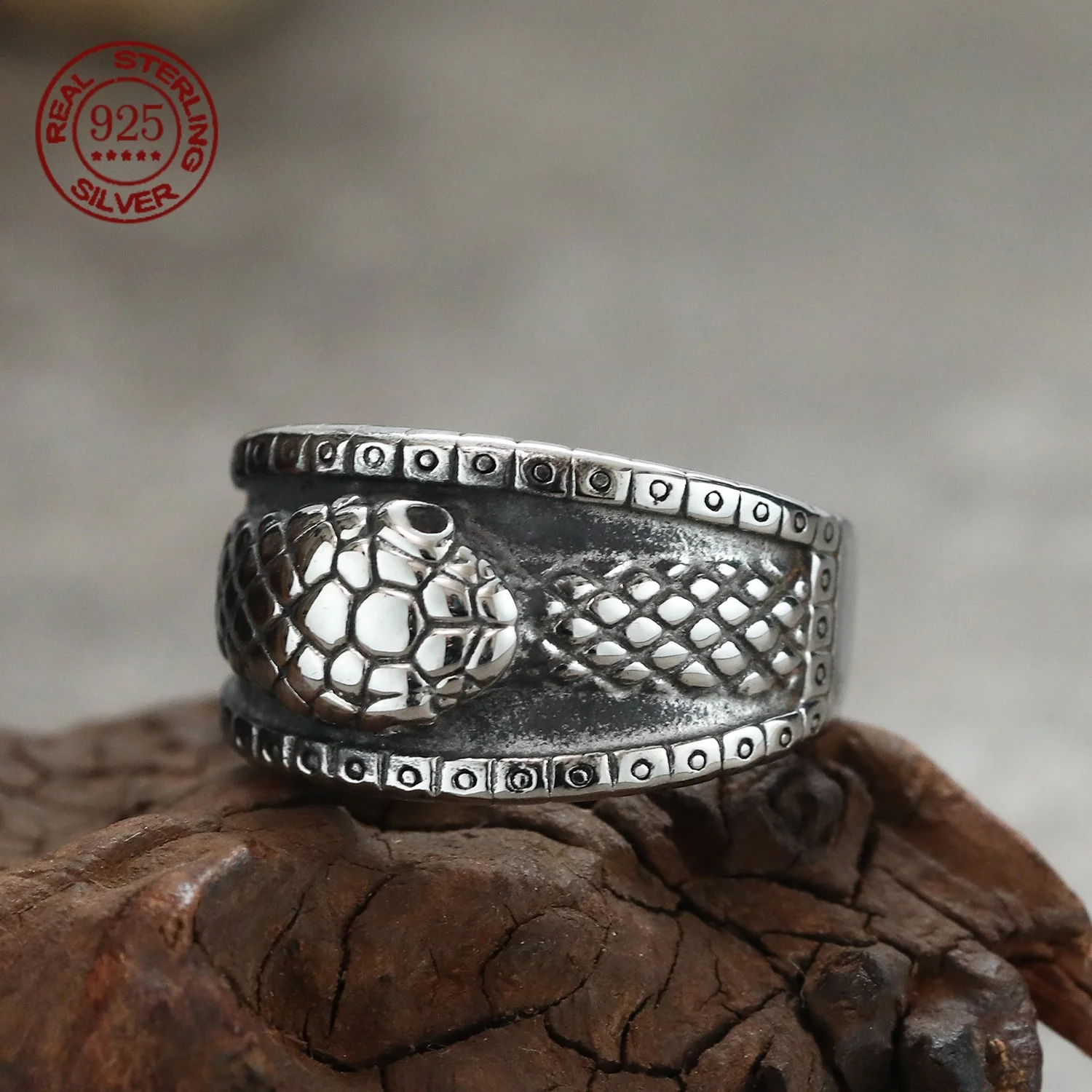 Punk Vintage S925 Sterling Silver Ouroboros Snake Animal Mens Women Ring HipHop Trendy for Male Biker Jewelry Creativity Gift