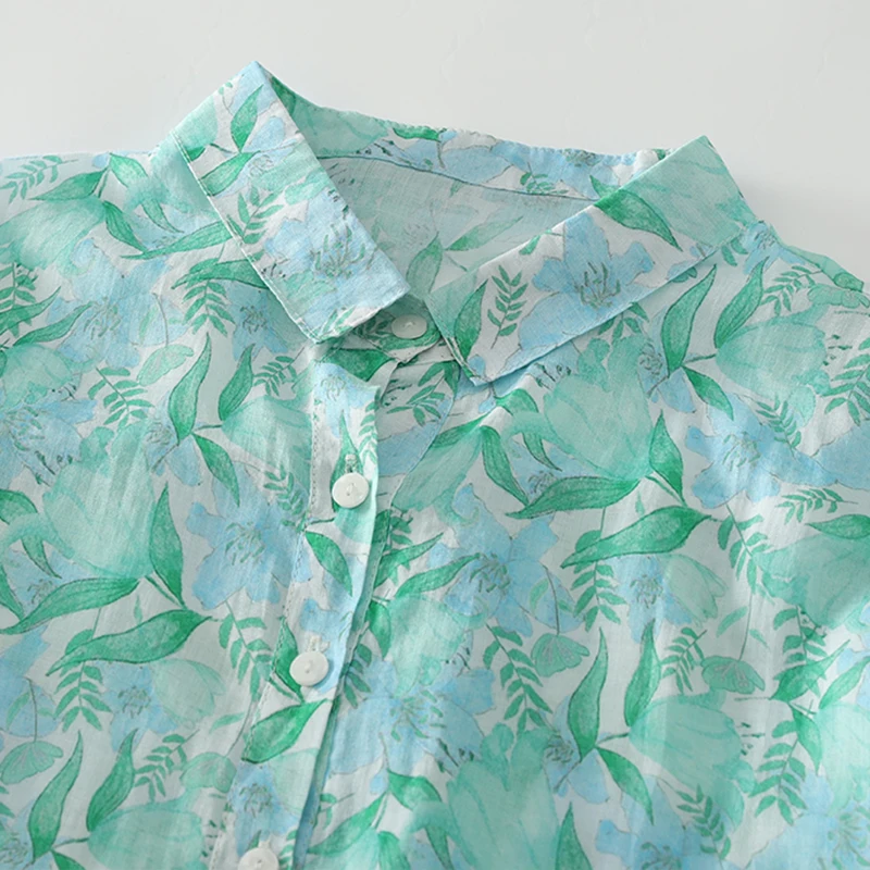 

Artistic Flax irt New Casual Loose Fit ort Sve Printed Collar Open Cardigan Button Women's Top Straight Cut Thin Summer