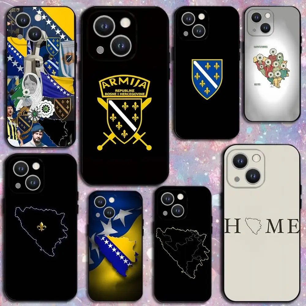 

Bosna i Hercegovina Heart Phone Case For iPhone 16,15,14,13,12,11 Plus,Pro Max,XS,X,XR,SE,Mini,8,7,Soft Silicone Black Cover