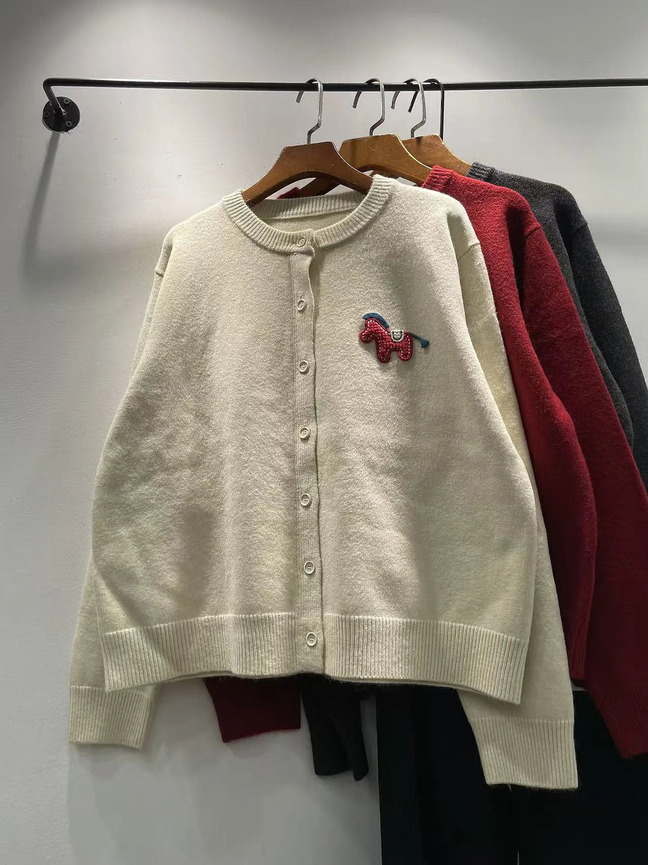 

Autumn Winter Women's Loose Long Sve round Ne Patchwork Cartoon Open Cardigan Sweater Casual Sle Soft Fabric Comfortable