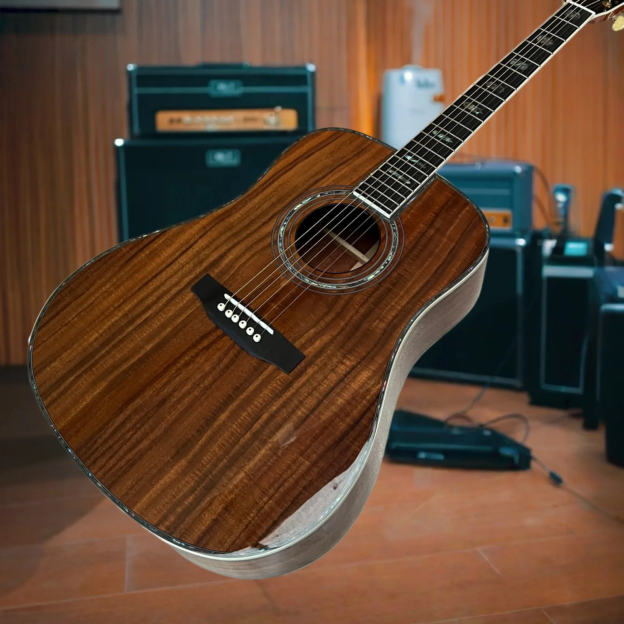 D45 KOA Body 41 Inch Acoustic Guitar Ebony Fingerboard Fixed Bridge Dynamic Balance Solid Top Beginner Free Delivery