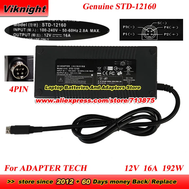 

Genuine STD-12160 AC Adapter 12V 16A 192W For ADAPTER TECH Power Supply 4 Pins Power Adapter Charger