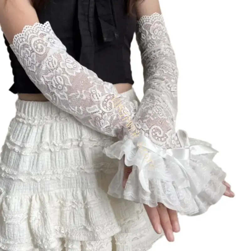 Găng tay áo cô dâu Punk Găng tay cổ tay cho trang phục Tiệc Mùa đông Bộ ấm hơn cho cô dâu Nhiếp ảnh D08E