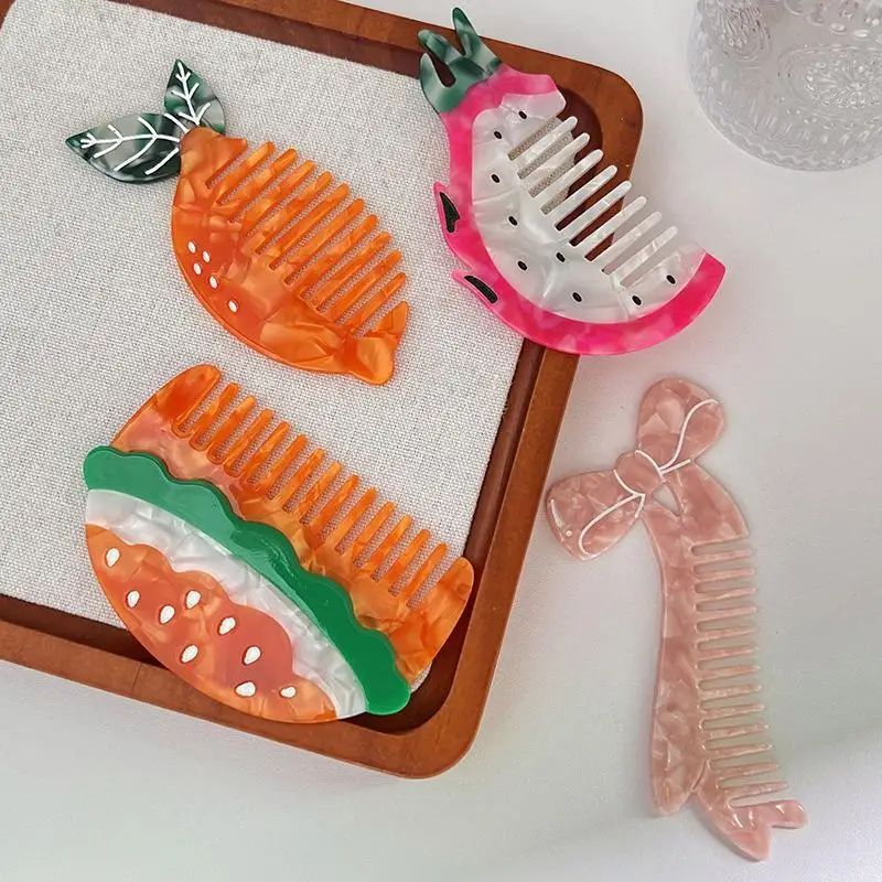 Cute Cartoon Hair Combs Fun Fruit Food Shapes Smooth Edges Perfect For Girls Daily Hair Styling Travel Use